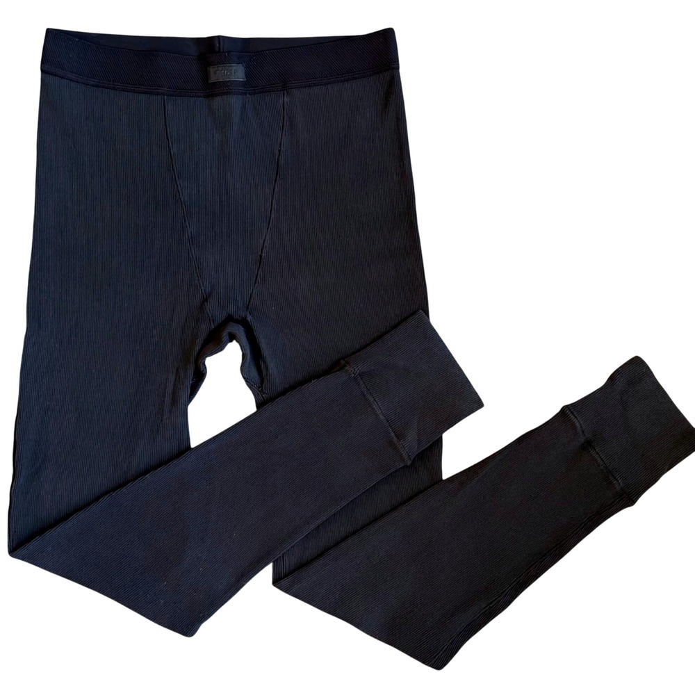 SKIMS Ribbed Cotton Leggings Large Black Long John Style Loungewear Pants